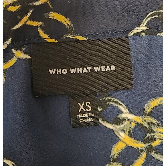 WHO WHAT WHERE Blue/Gold Chain Print Long Sleeve High Collar Dress Size XS - Picture 4 of 10